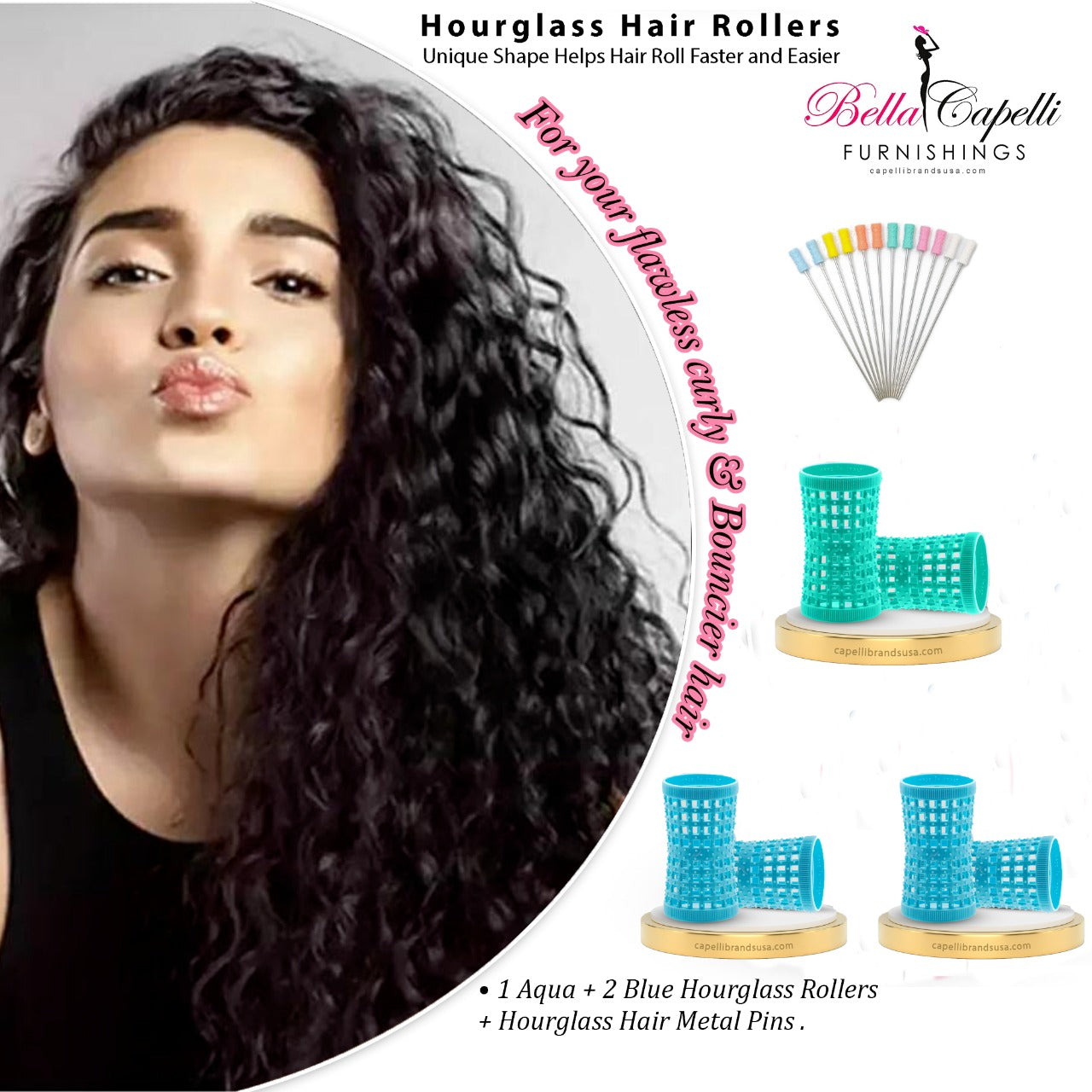 Hourglass All Hair Types Unisex Rollers- Yellow HGR 27mm/1.06in – Pack of 12 With 25 pack Hourglass Metal Pins