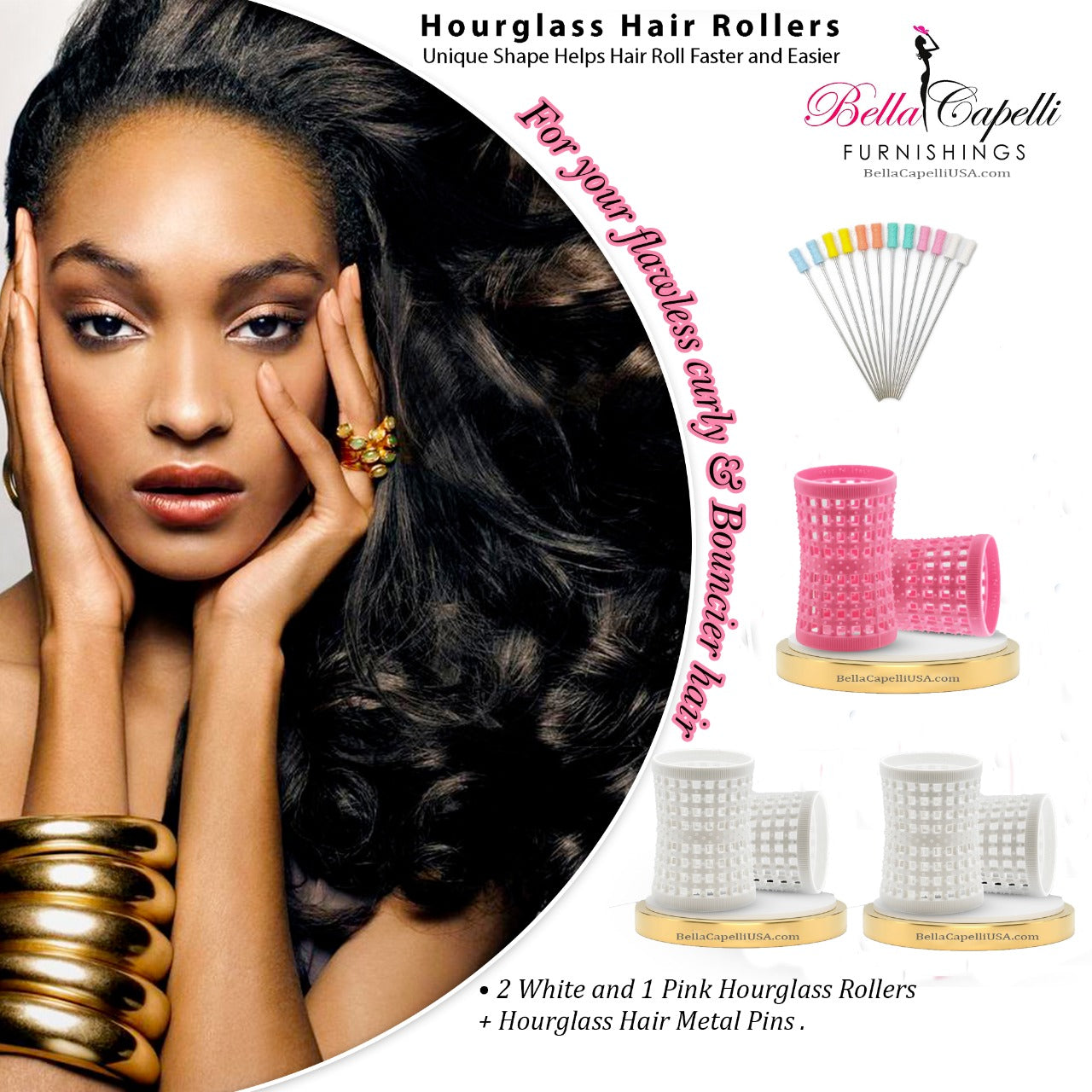 Hourglass All Hair Types Unisex Rollers- Yellow HGR 27mm/1.06in – Pack of 12 With 25 pack Hourglass Metal Pins