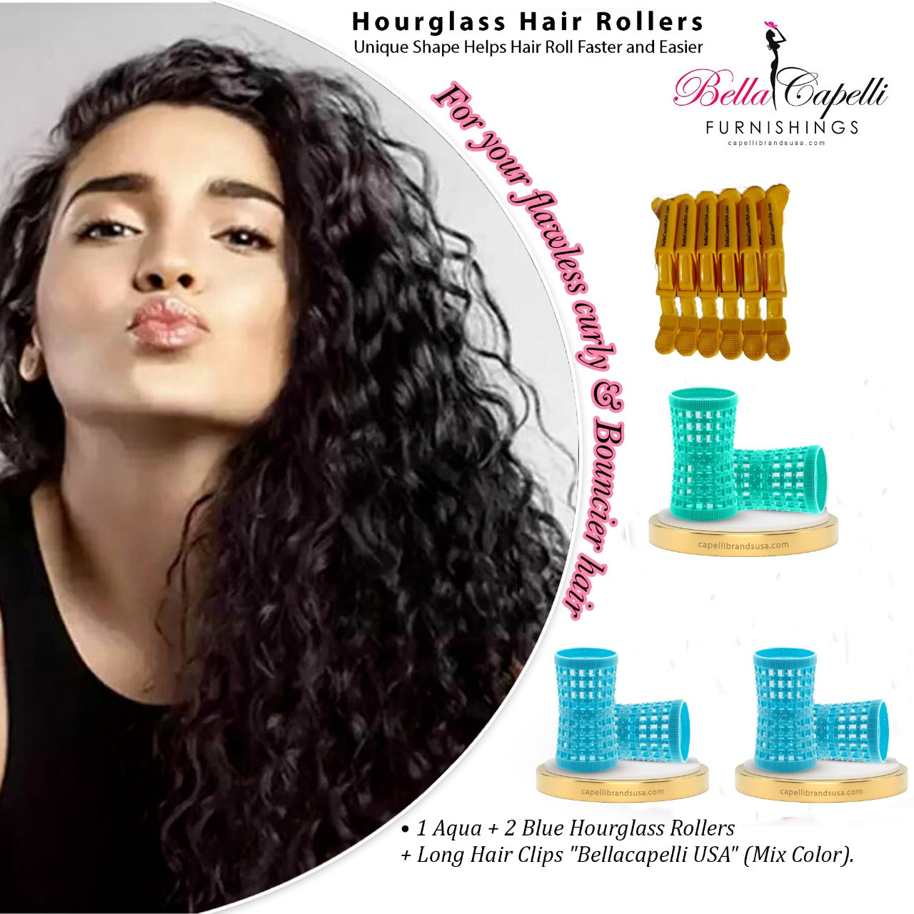 Hourglass All Hair Types Unisex Rollers- Yellow HGR 27mm/1.06in – Pack of 12 With 25 pack Hourglass Metal Pins