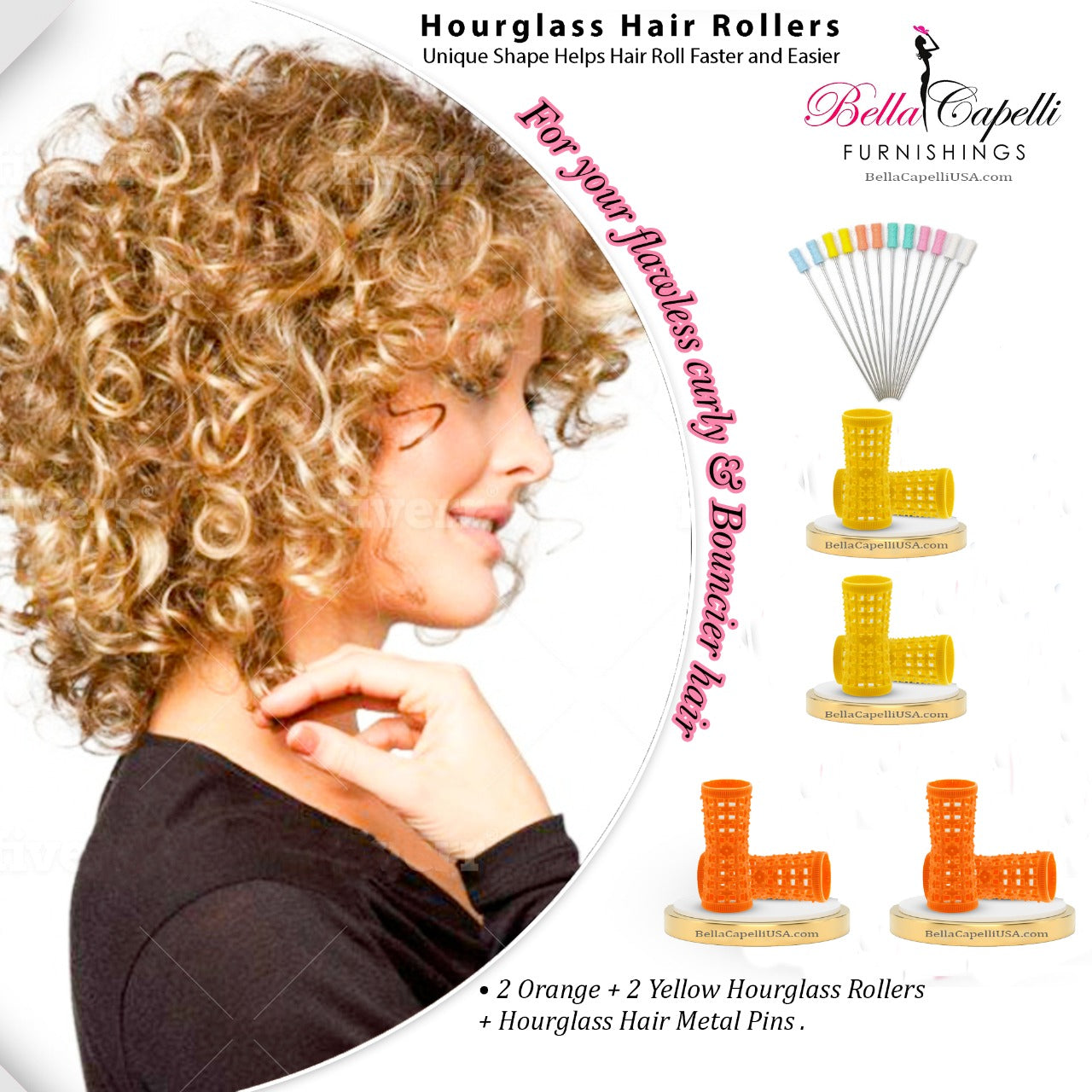 Hourglass All Hair Types Unisex Rollers- Yellow HGR 27mm/1.06in – Pack of 12 With 25 pack Hourglass Metal Pins