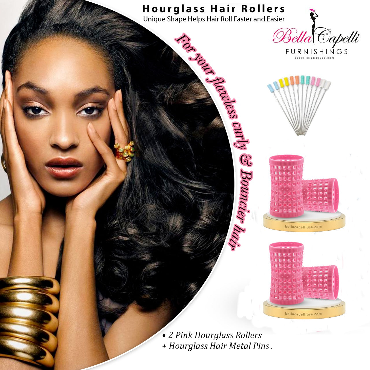 20% OFF - 2 Pack of Mini-pink – Pack of 12 + 2 Orange + Pack of 25 pack of Hourglass 5" Metal Hair Pins