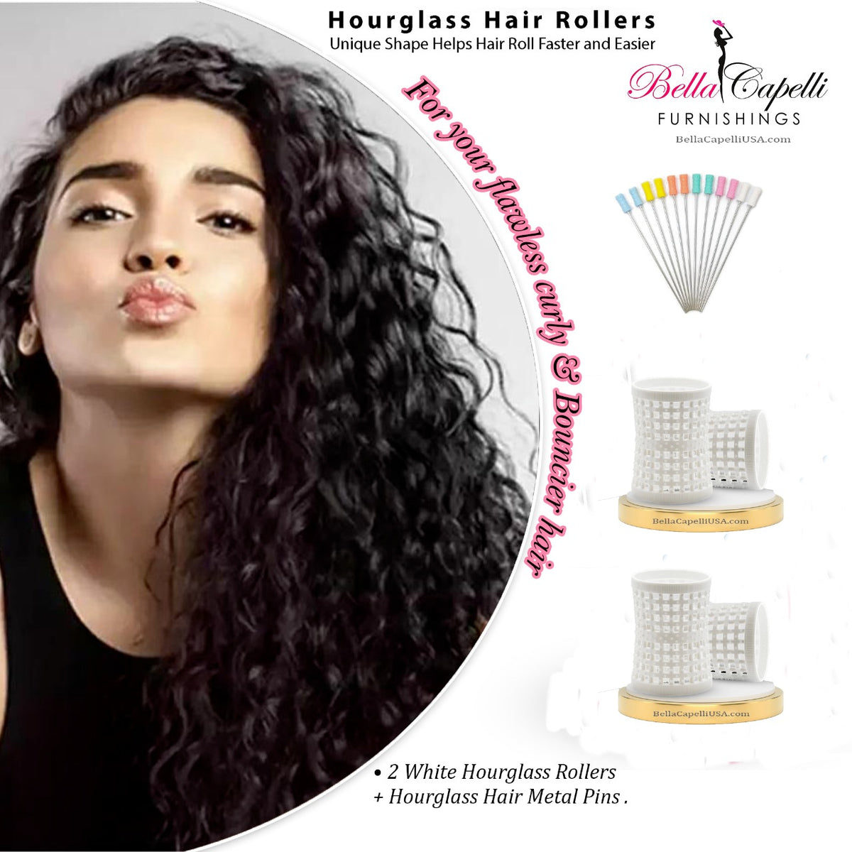 20% OFF - 2 Pack of WHITE (Pack of 6 pieces) + Bag of 25 Hourglass Metal Natural Hair Pins (4.5 inches long)