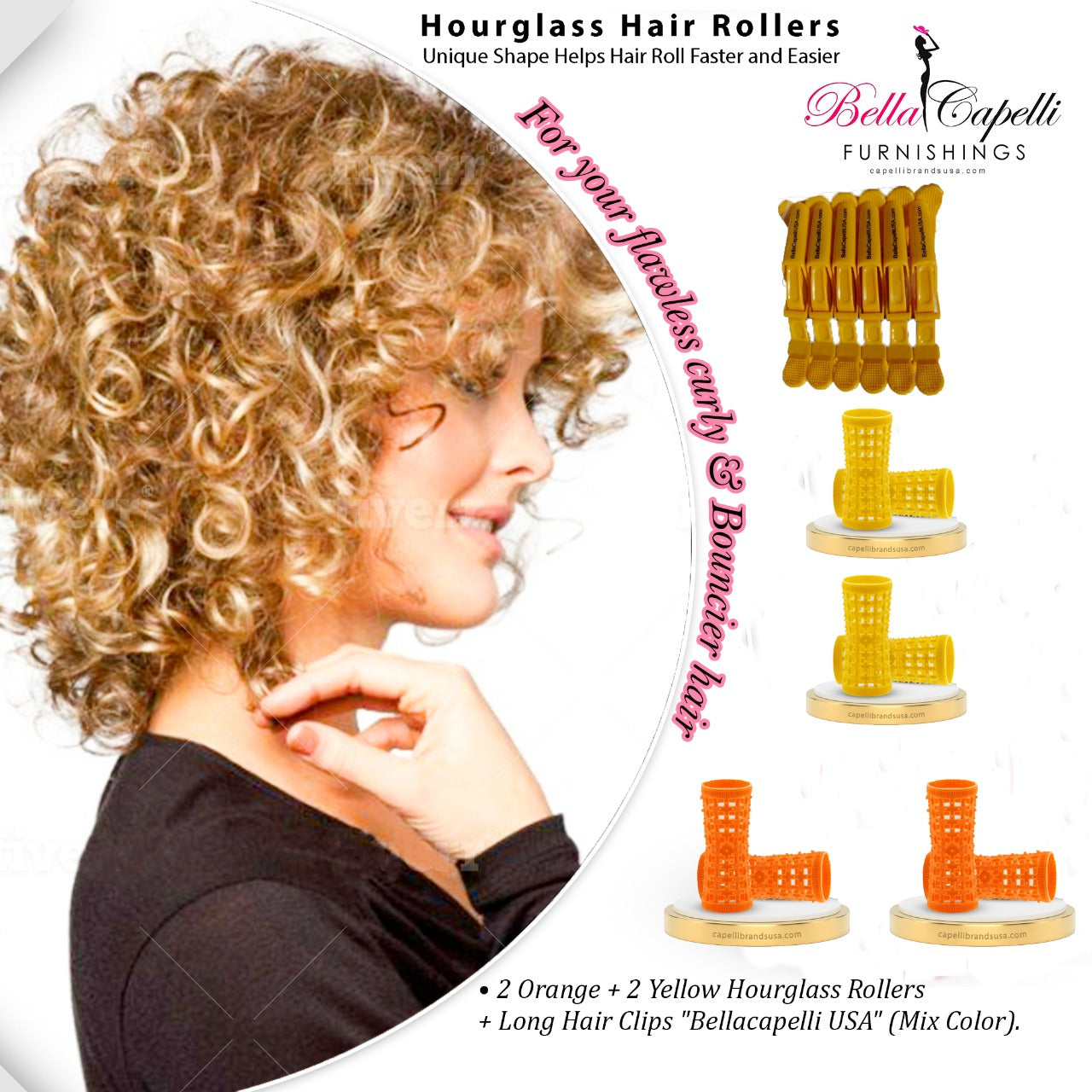 Hourglass All Hair Types Unisex Rollers- Yellow HGR 27mm/1.06in – Pack of 12 With 25 pack Hourglass Metal Pins